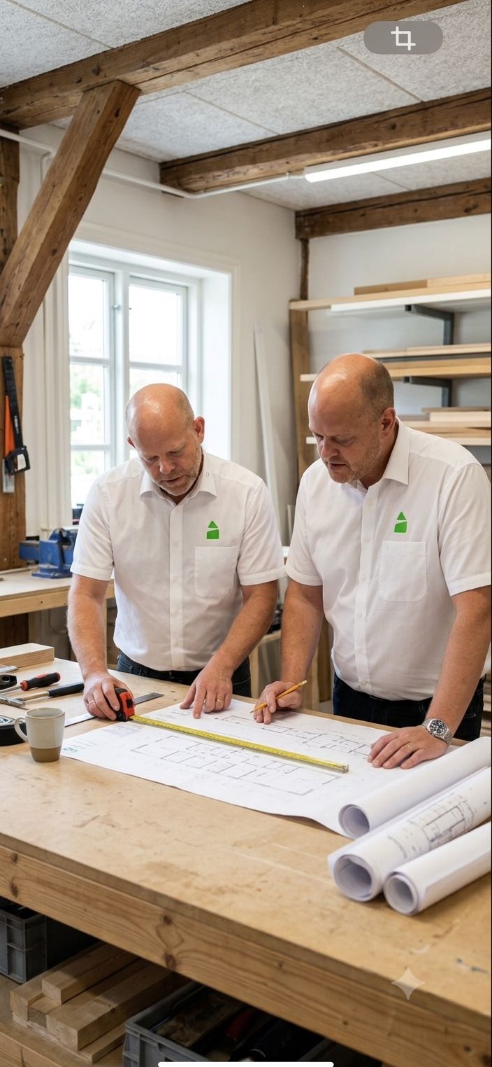 To byggeledere gennemgår tegninger